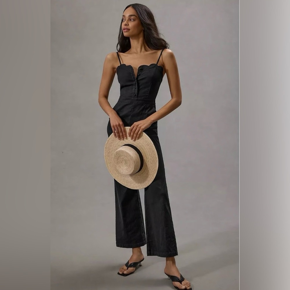 Anthropologie Black Scalloped Jumpsuit